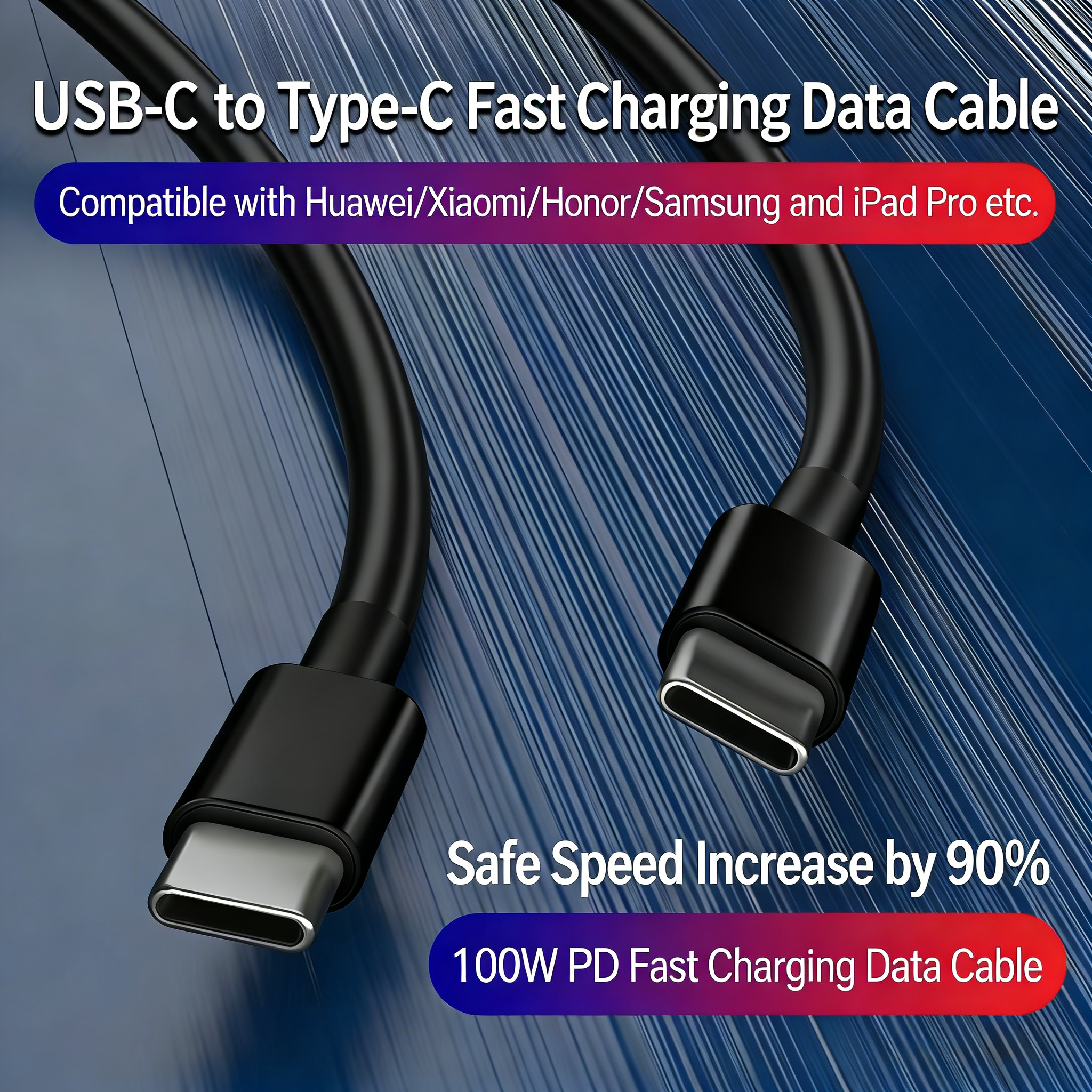 100W USB Type-C to Type-C Fast Charging Cable - 3A PD Quick Charge | 1m/1.5m/2m