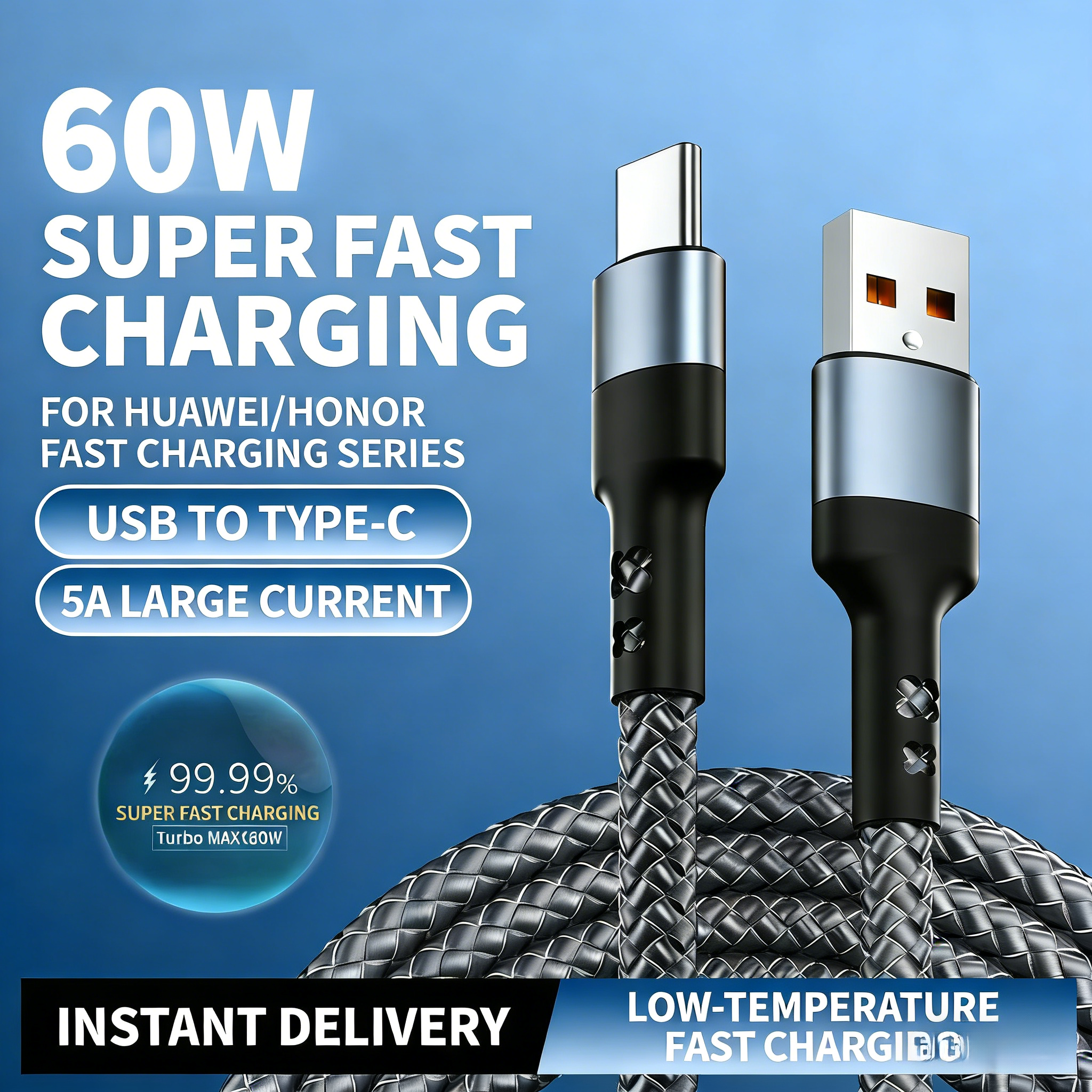 60W Fast Charging Cable USB-A to Type-C - Premium Braided | 1m/1.5m/2m