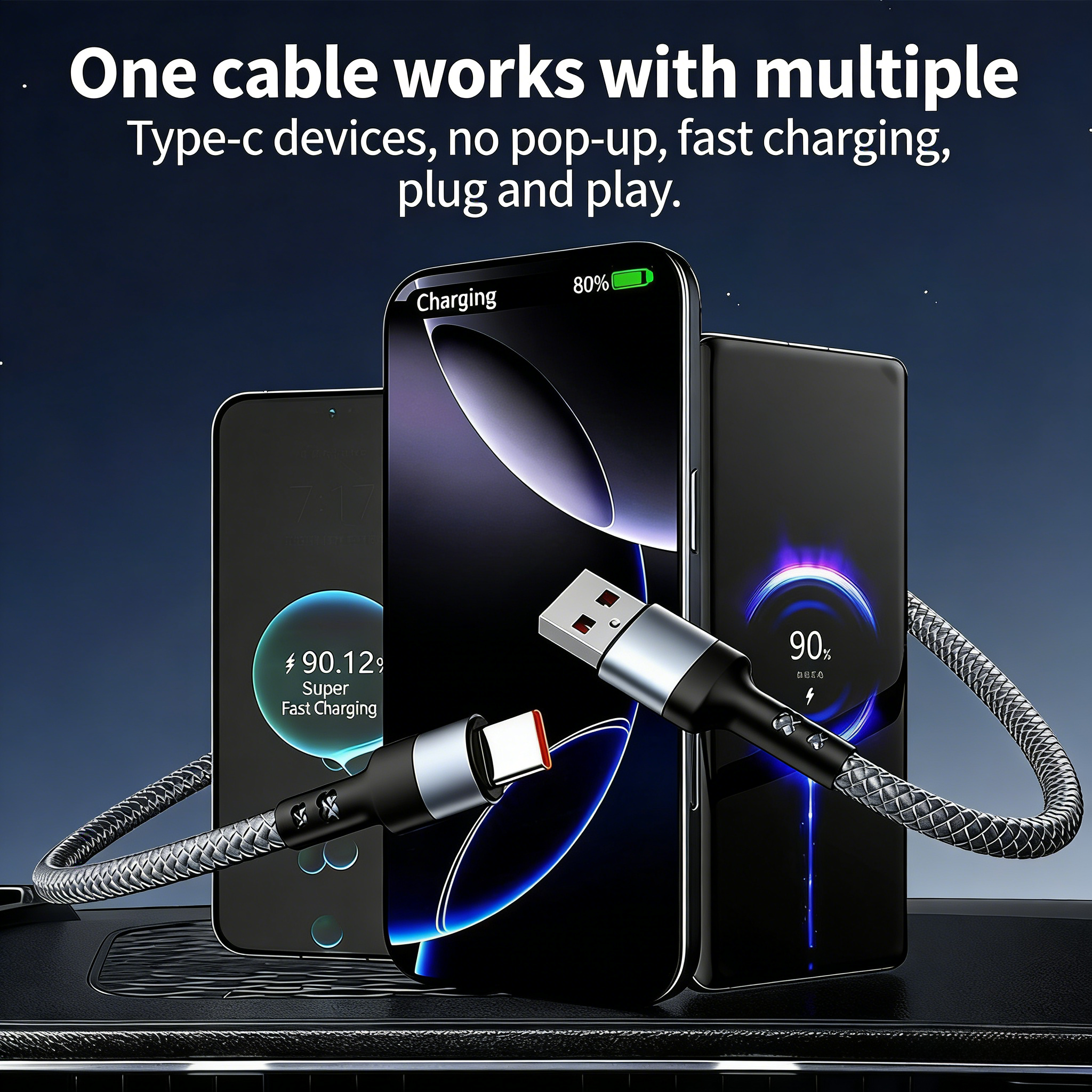 60W Fast Charging Cable USB-A to Type-C - Premium Braided | 1m/1.5m/2m