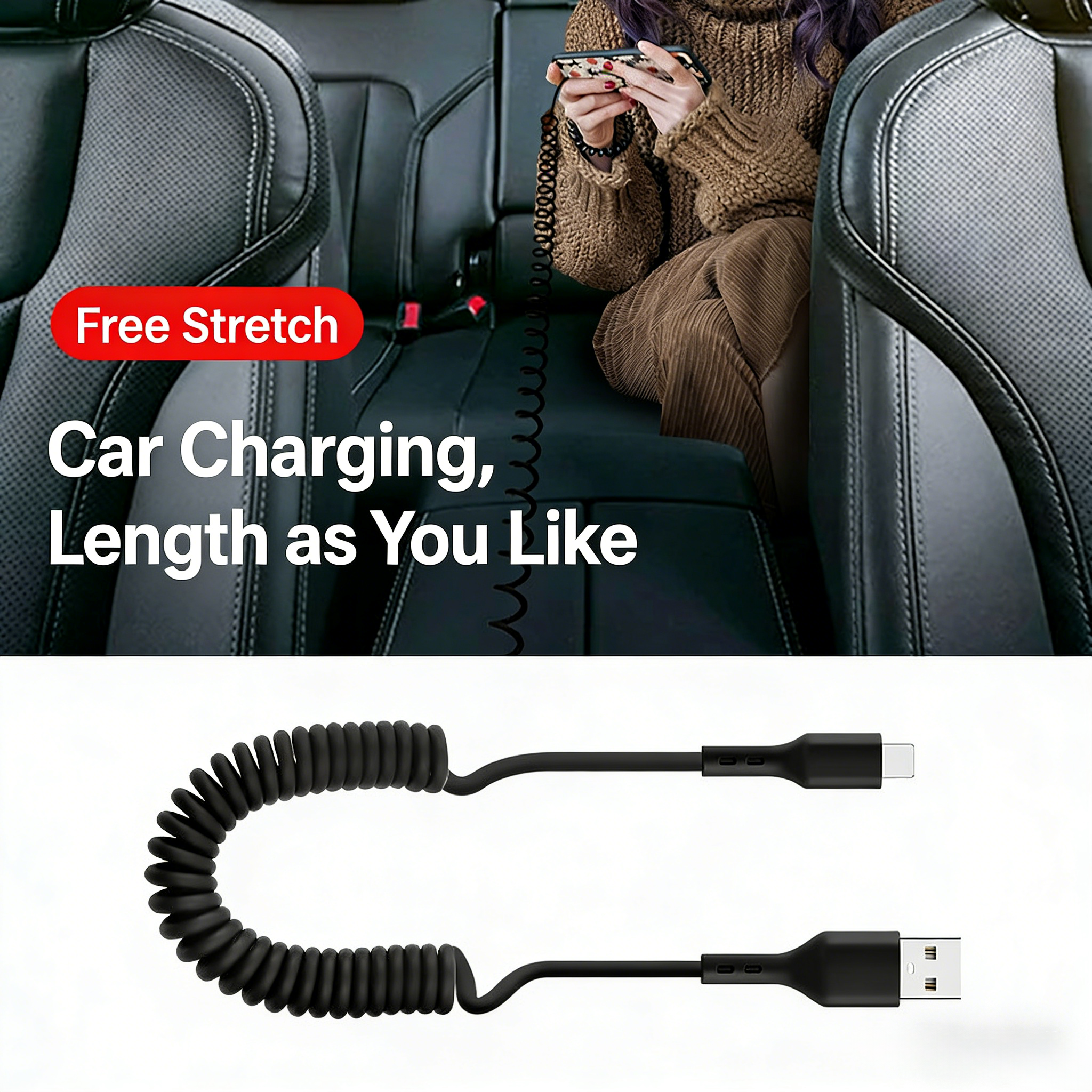 5A Spring Retractable Fast Charging Cable - 66W USB Type-C | 1m/1.5m/2m