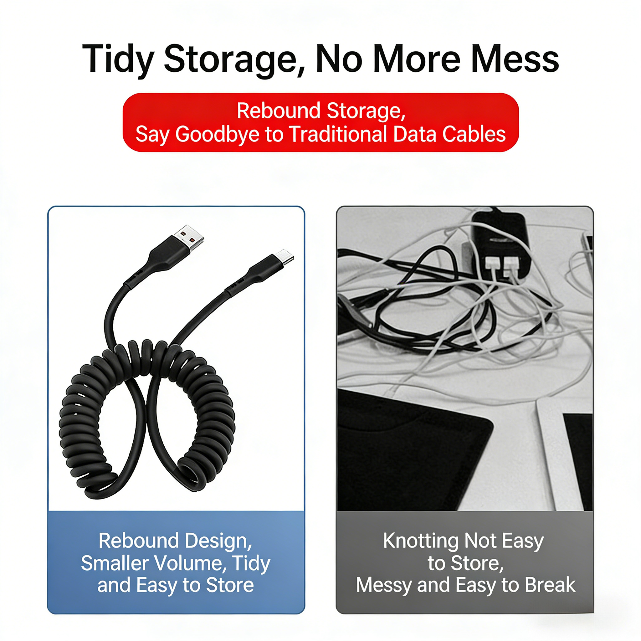 5A Spring Retractable Fast Charging Cable - 66W USB Type-C | 1m/1.5m/2m