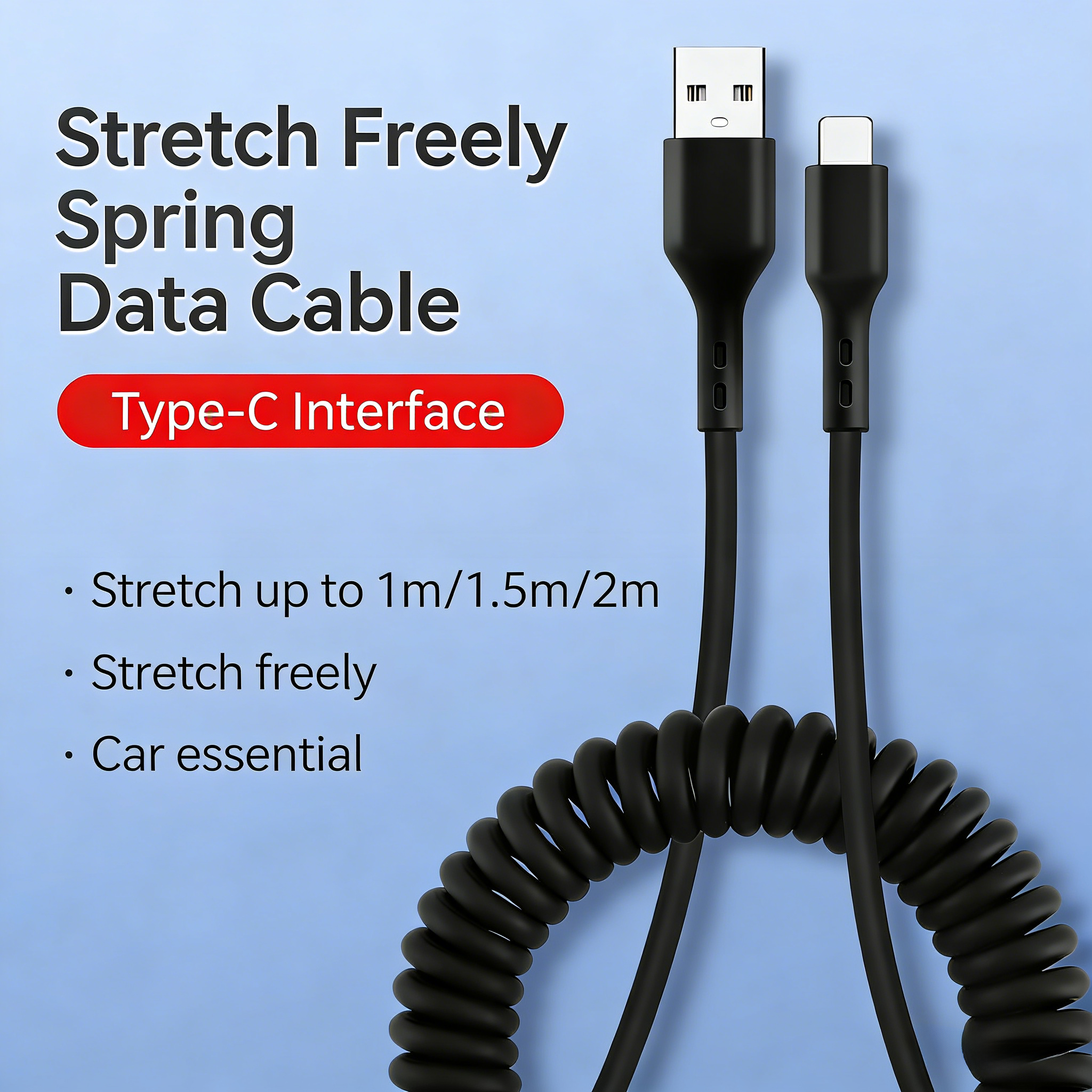 5A Spring Retractable Fast Charging Cable - 66W USB Type-C | 1m/1.5m/2m
