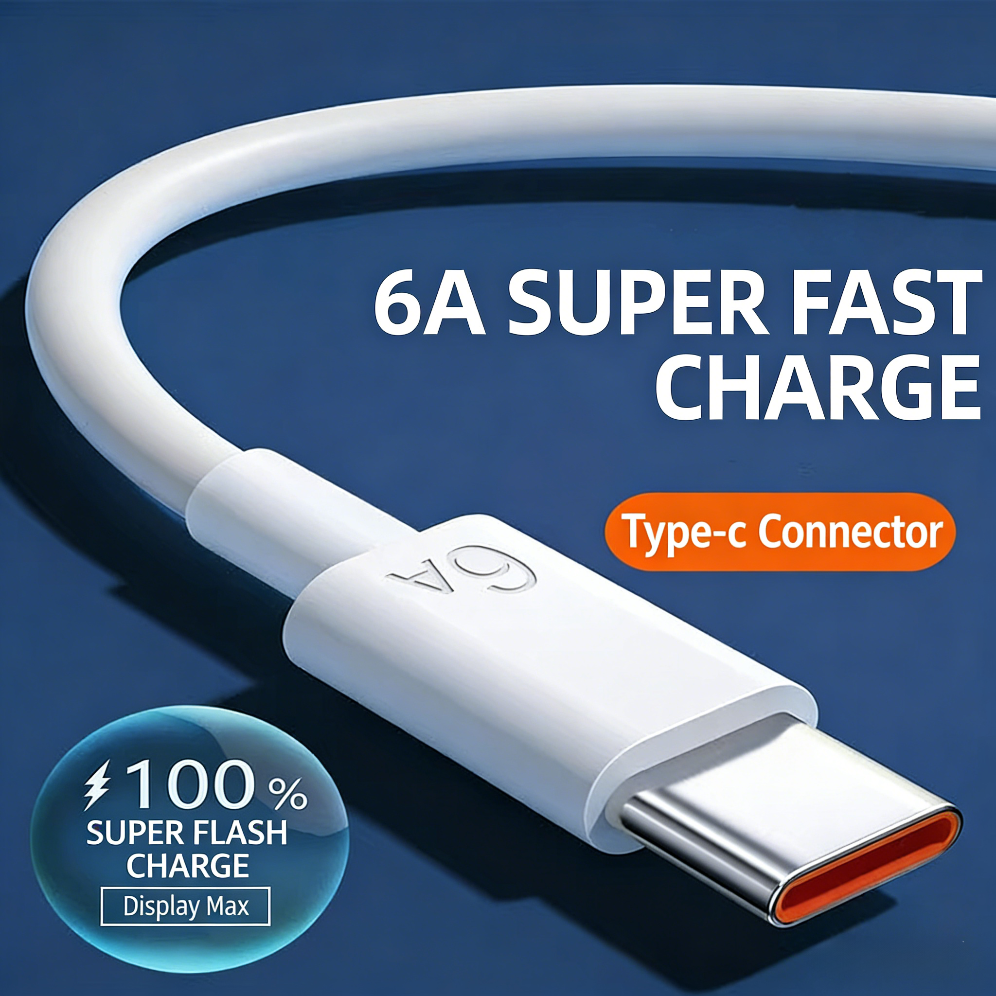 60W Fast Charging Cable USB-A to Type-C - 6A Universal White PVC | 1m/1.5m/2m