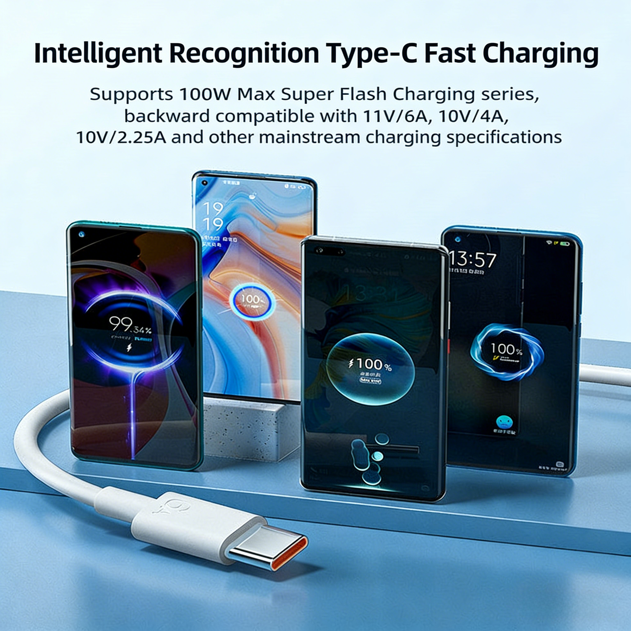 60W Fast Charging Cable USB-A to Type-C - 6A Universal White PVC | 1m/1.5m/2m