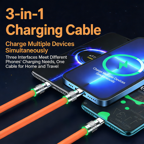 120W 3-in-1 Fast Charging Cable - Lightning/Type-C/Micro-USB Universal Charger | 1.2m