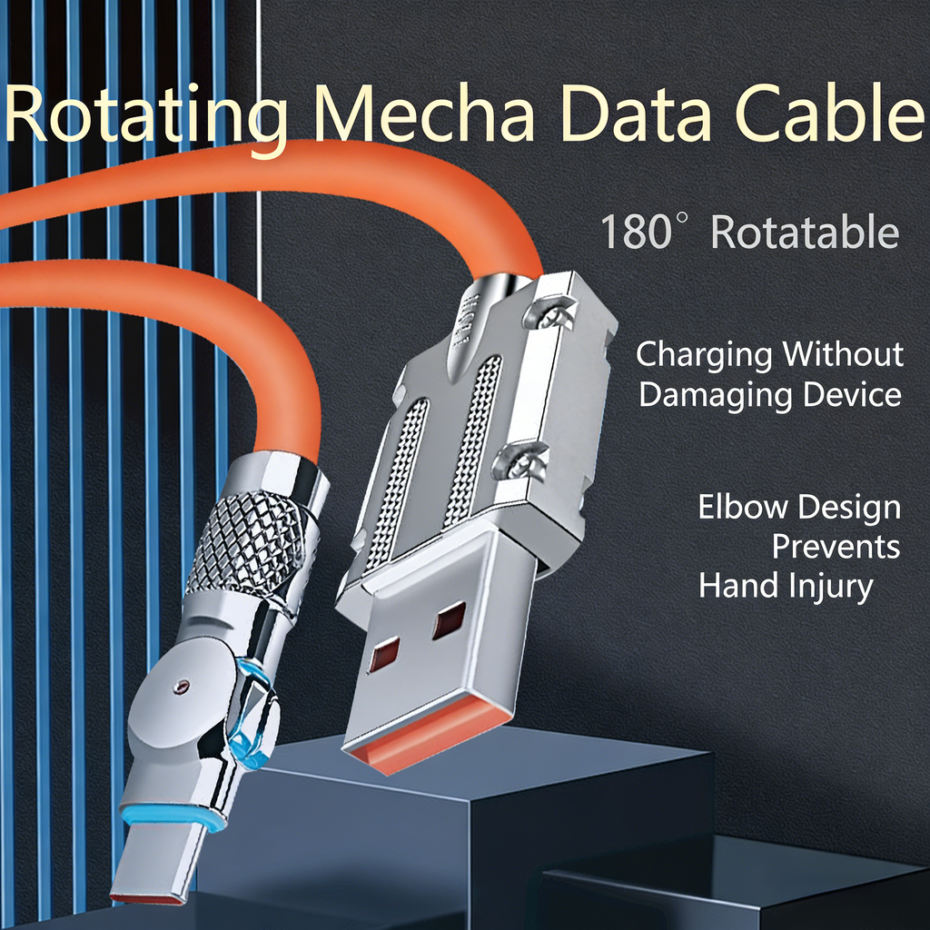 120W Rotating Connector Cable USB-A to Type-C - 180° Elbow Design | 1m/2m