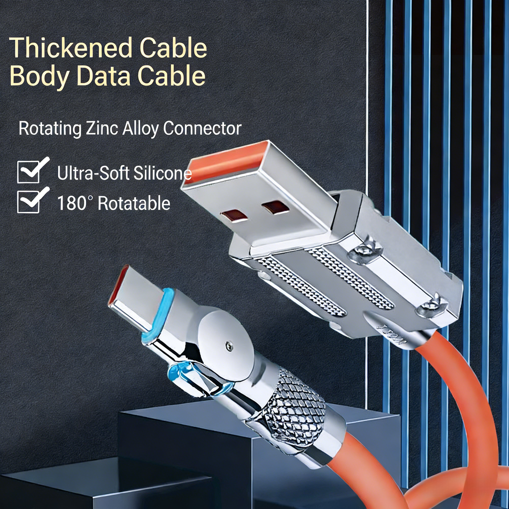 120W Rotating Connector Cable USB-A to Type-C - 180° Elbow Design | 1m/2m
