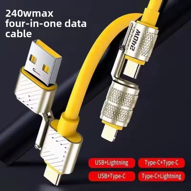 ANKDREAMINK Mecha 4-in-1 Fast Charging Cable 240W, Rotatable Zinc Alloy  Connector USB C to Lightning/Type-C/USB-A, Universal Silicone Data Cord for iPhone Samsung Laptop, CE ROHS Certified