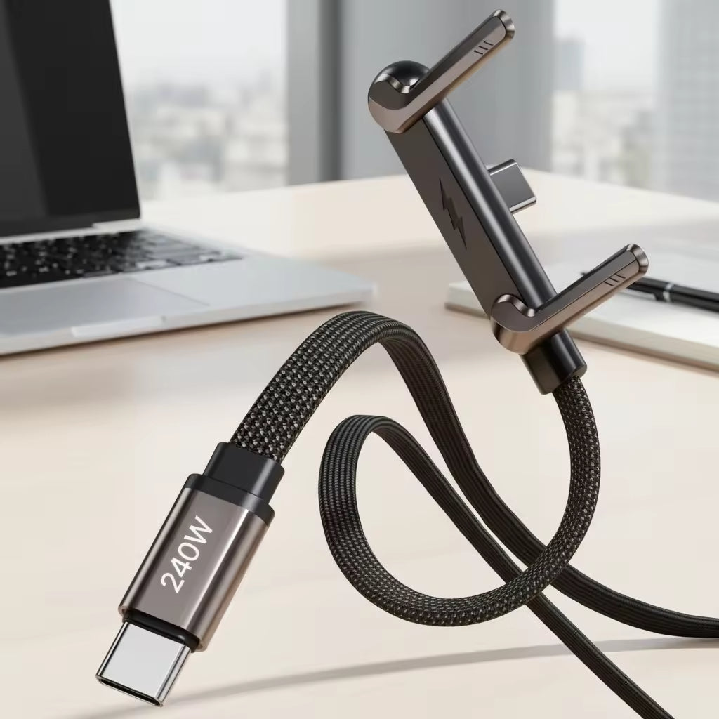 2-in-1 Invisible Stand Charging Cable, Multi Charger Cord with Type C Multi-Angle Adjustable Stand, 240W Fast Charging Cable 5 FT, for Smartphones, Tablets, Laptops and Gaming Devices