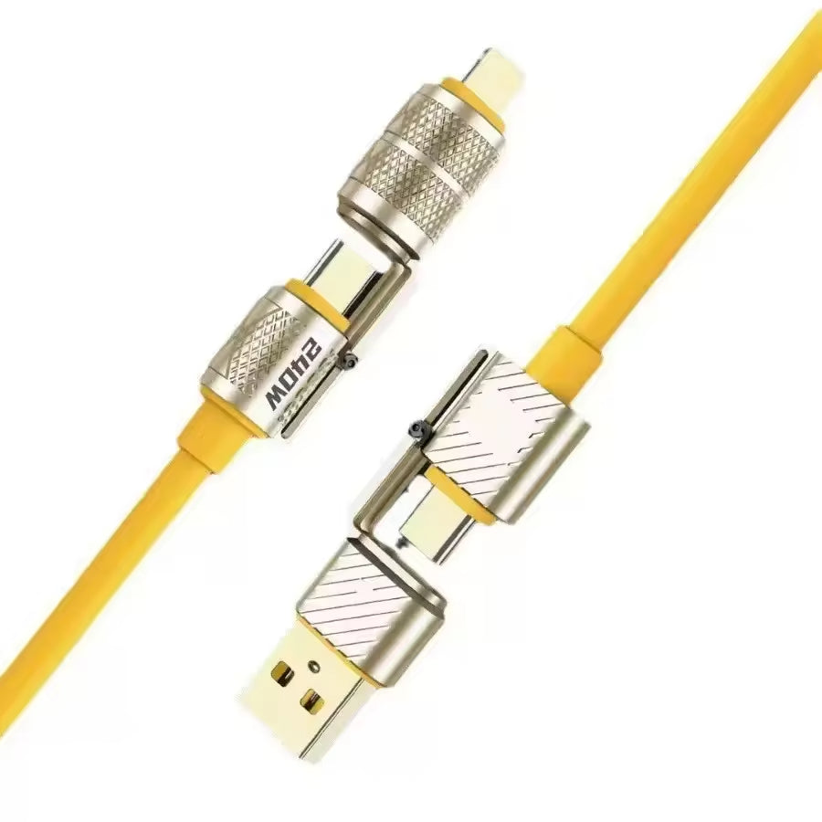 ANKDREAMINK Mecha 4-in-1 Fast Charging Cable 240W, Rotatable Zinc Alloy  Connector USB C to Lightning/Type-C/USB-A, Universal Silicone Data Cord for iPhone Samsung Laptop, CE ROHS Certified