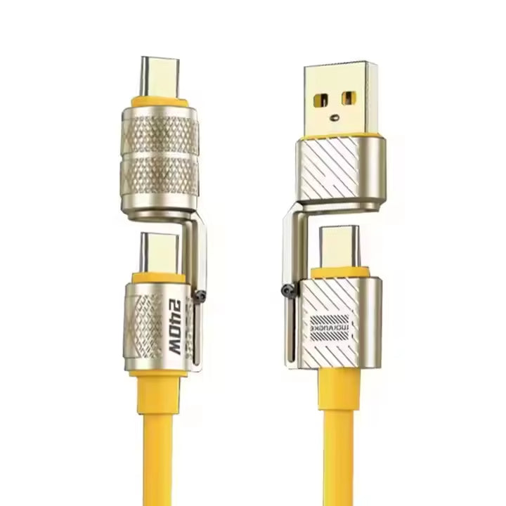 ANKDREAMINK Mecha 4-in-1 Fast Charging Cable 240W, Rotatable Zinc Alloy  Connector USB C to Lightning/Type-C/USB-A, Universal Silicone Data Cord for iPhone Samsung Laptop, CE ROHS Certified