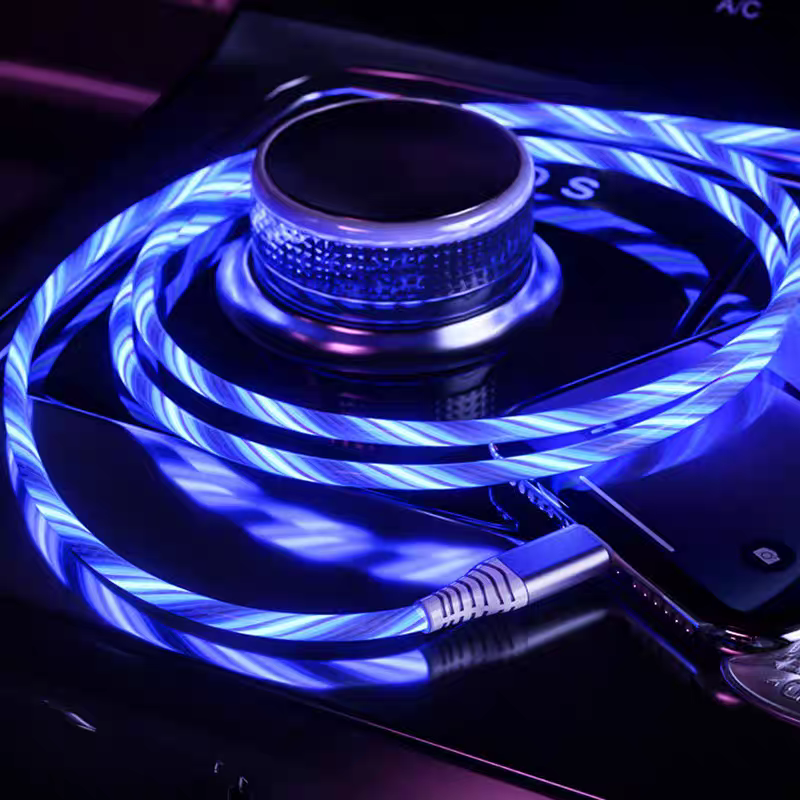 5A LED Flowing Light Fast Charging Cable - Glowing PVC Data Cable | 1m/2m